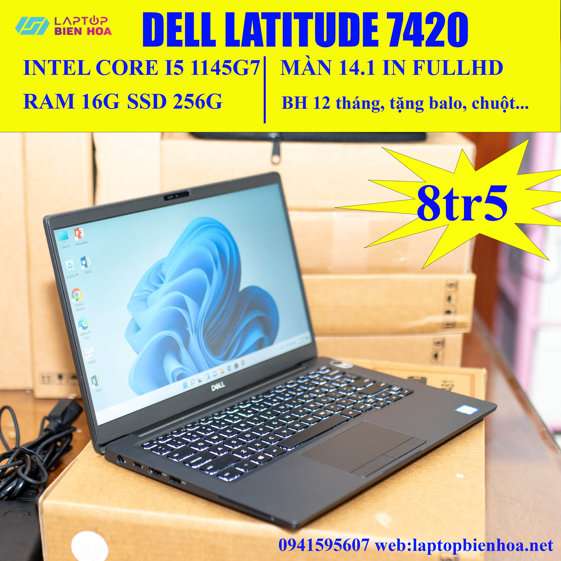 Laptop Dell Latitude e7420 i5 1145G7 Ram 16g ssd 256g màn 14in FullHD