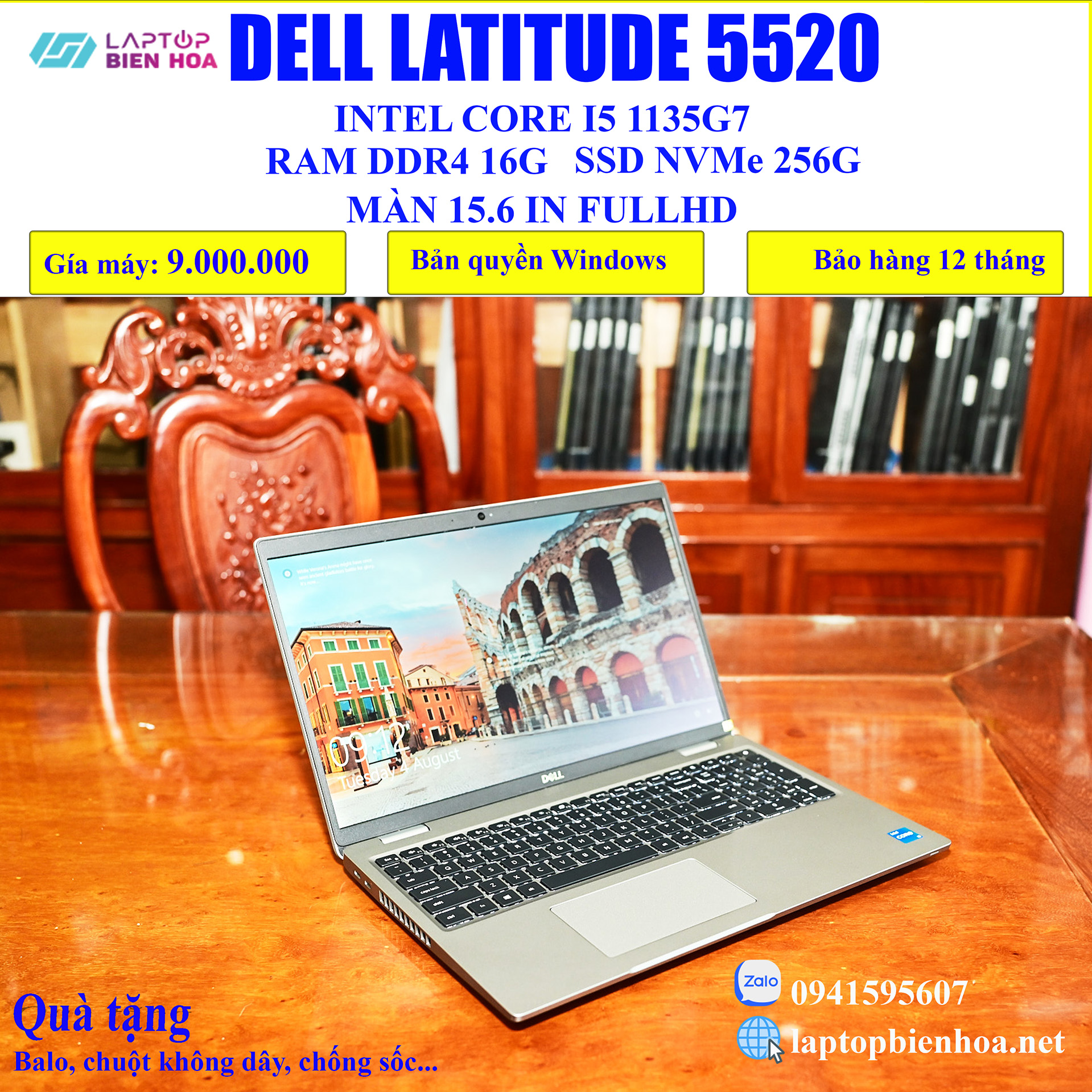 Laptop Dell Latitude E5520 I7 1185G7 RAM 16G SSD 256G màn 14.1 FHD
